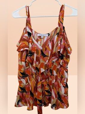 Sweet Rain Women's Rust Pink Orange Ruffle Camisole